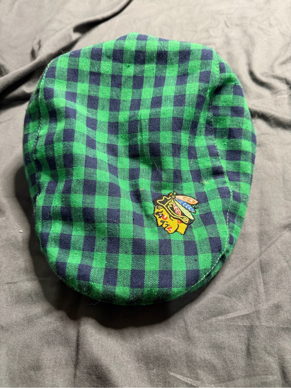 Blackhawks Green and Navy Plaid Flat Cap